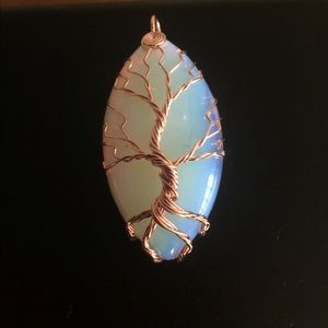 Real gemstone copper wrapped tree design pendant